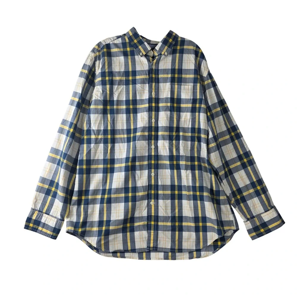 Banana Republic Camden Fit Shirt Mens XL Tall Blue Yellow Plaid Button Down 078
